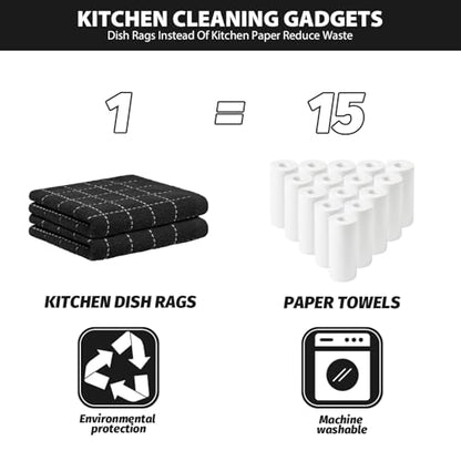 Nialnant 6 Pack Terry Kitchen Towels,Dish Cloths for Washing Dishes - color: Black, size: 12 x 12 in - 6PCS