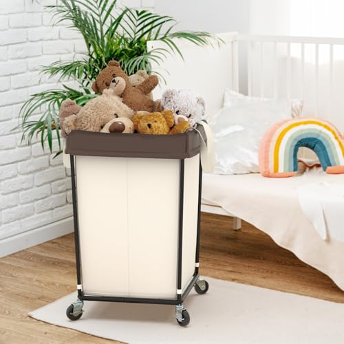 2PK Rolling Laundry Basket with Wheels, Rolling Laundry Hamper with Wheels - color: Beige 2 Pack, size: 160L