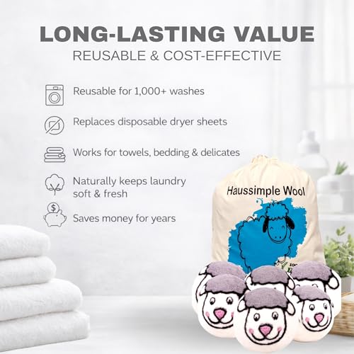 Wool Dryer Balls 6-Pack 100% Natural New Zealand Wool, Handmade in Nepal Reusable Laundry Balls, Faster Drying, Softer Clothes, Anti-Static, Dryer Sheets Alternative (Sheep) - color: Sheep