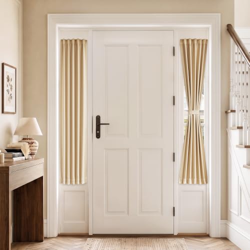 Vatge Self-Adhesive Sidelight Curtains for Glass Doors - No Drill Removable Window Coverings, Light Filtering Panel, 1 Panel, W12 x L60, Beige - color: Beige, size: 12"W x 60"L (Pack of 1)