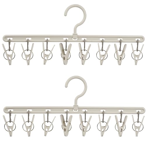 Foshine Clothes Hanger 2 Pack with 8 Clips,Clothes Drying Racks for Drying - color: Gray