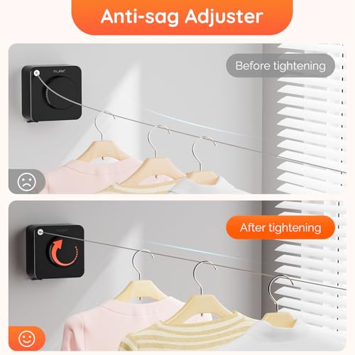 Retractable Clothesline Indoor, Non-Sagging Outdoors Clothesline Retracting, Heavy Duty Retractable Clothes Drying Laundry Line, Wall Mounted Stainless Steel Line - 13.8 Ft (Black) - color: Black