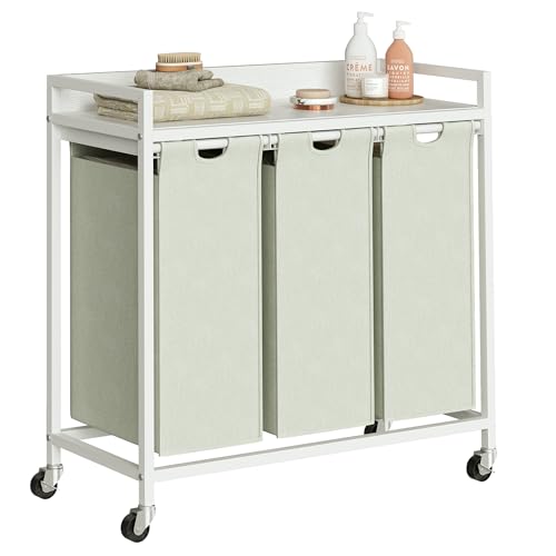 Herture Laundry Hampers with Shelf, Laundry Basket 3 Section, 3 x 15.87 Gal - color: White, size: 3 Bags-180 L