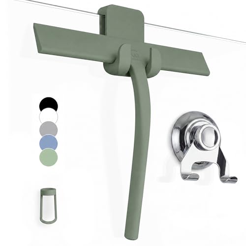 GÜTEWERK Silicone Shower Squeegee with 3-in-1 No-Drill Mount, Green, 9'' - color: Green, size: 9 Inches