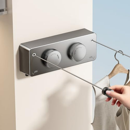 MUSTORN Retractable Clothesline Indoor, Non-Sagging Twin Clothes Line Retracting Outdoor Heavy Duty Clothes Drying Laundry Line Wall Mounted Stainless Steel Double Line-13.8 ft(Gray) - color: Gray