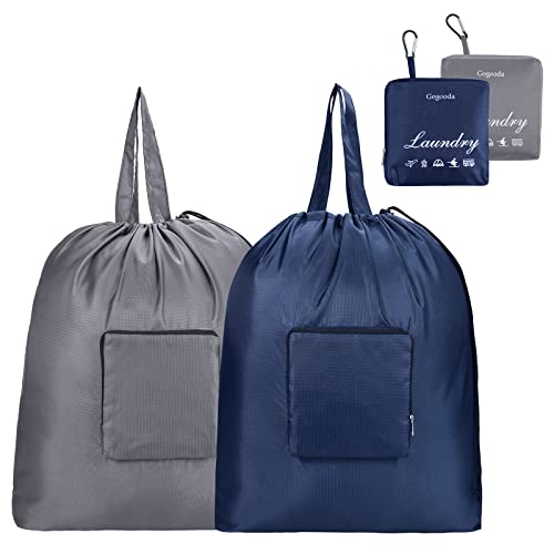 GOGOODA Travel Laundry Bags with Drawstring Closure XL Large with Handle - color: Dark Blue & Grey