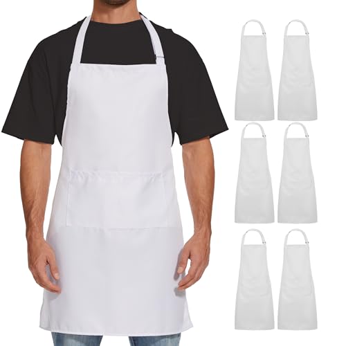 Will Well Kitchen 2 Pack Bib Apron For Men & Women with 2 Pockets - White - color: 03 - White, size: 6 Pack
