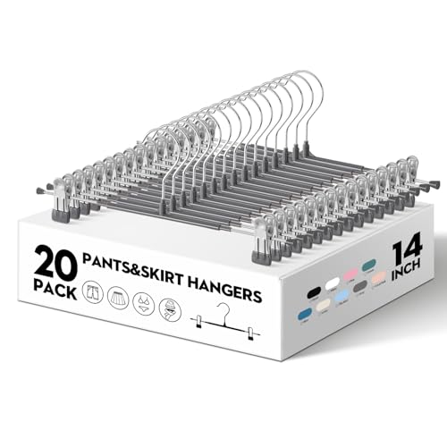 14 Inch Pants Hangers with Clips 20 Pack Skirt Hangers,Gray - color: Gray, size: 14Inch
