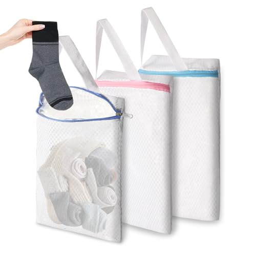 3-Pack Hanging Mesh Laundry Bags with S Hooks, 12x10 Inch - color: 3 PACK, size: 10*12in