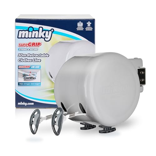 Minky Homecare Outdoor Retractable Dual Clothesline - Heavy Duty PVC Coated Line - Energy and Space Saving Removable Laundry Drying Line - 2 x 49 Feet - size: 2 x 49 feet