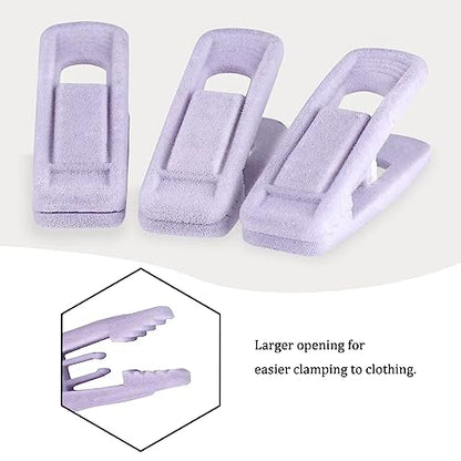 Tinfol Velvet Hanger Clips, 50Pcs Light Purple Strong Finger Flocked Clips, Large Opening Clip, Pants Velvet Clip for Thin Clothes Hangers - color: Light Purple, size: 50PC