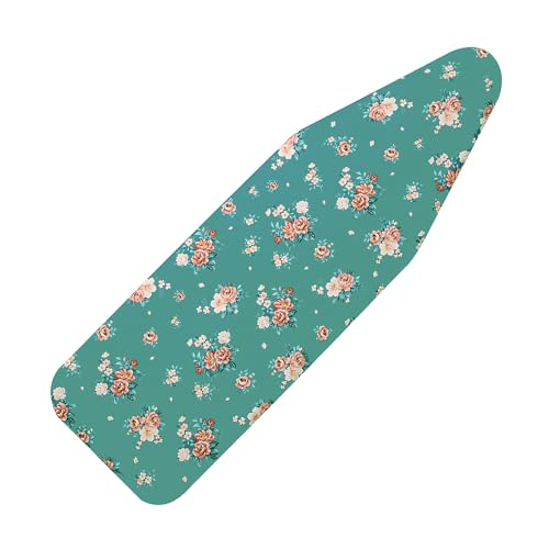 Ironing Board Cover and Pad Standard Size 15" x 54",3 Pairs of Hook and Loop Fastener Straps,Elastic Edges,Cotton Iron Board Cover with Scorch Resistant Thick Padding (Green+Flowers) - color: Green+flowers