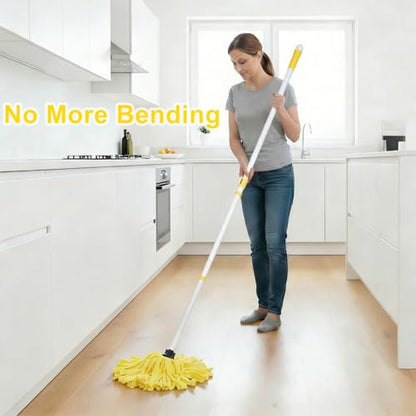 Microfiber Cloth Mop for Floor Cleaning, One Dust String Mop Long Handle with 3 Head Replacement