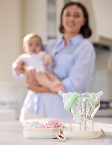 Momcozy 7-in-1 Baby Bottle Brush Set with Drying Rack, Pink - color: Pink, size: Classic Style