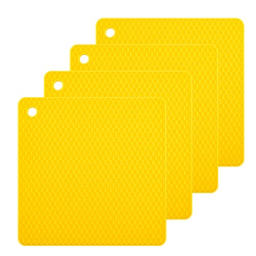 Silicone Trivets Mats, Yellow Silicone Hot Pads for Pot Holder, Square Trivets for Hot Dishes, Pots and Pans, Multi Purpose Hot Pads for Kitchen Counter, Non Slip Heat Resistant Mats Set 4 - color: B07: Square-yellow
