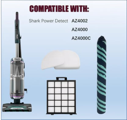AZ4002 filter Compatible with shark detect pro/Shark Power Detect Upright Vacuum AZ4000 AZ4002 AZ4000C-2HEPA+4Foam&Felt Filters+1Cleaning Brush+4Odor Neutralizer Cartridge+1Main Brush (12pcs) (12 pcs)