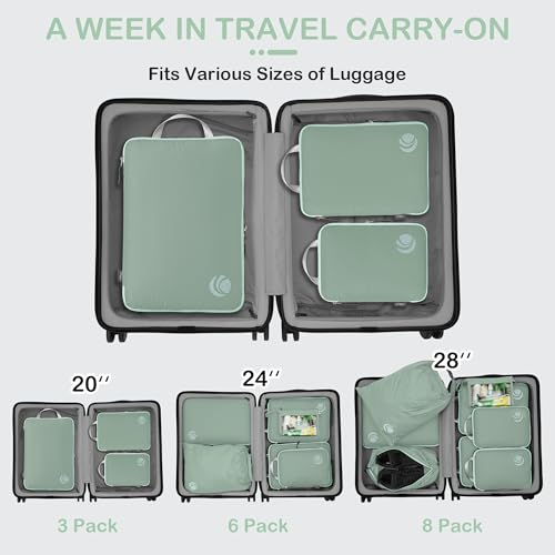 Cipway Compression Packing Cubes (3 Piece,Sage Green) - color: Sage Green, size: 3PCS