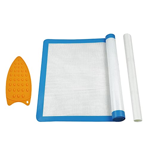 Applique Fusing Mat(17" x 24"), Silicone Mat for Applique and Arts Crafts Creation, Quilter Silicone Appli-Fuse Mat, Including Non-Stick Pressing Sheet for Heat Press and Silicone Iron Rest Pad - size: 17"x24"