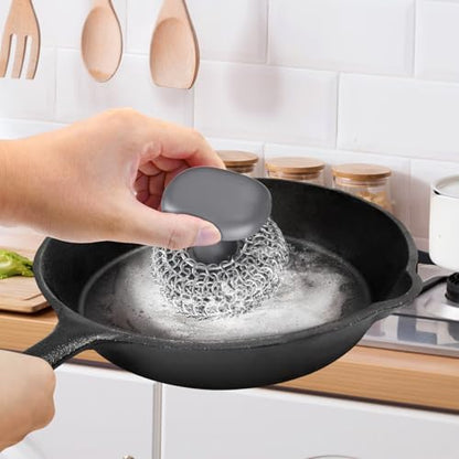 Cast Iron Scrubber Dish Scrub Brush 316 Chainmail Scrubber for Cast Iron - color: Gray
