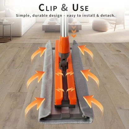 16-Inch Large Microfiber Flat Mop for Hardwood & Tile Floors, Durable Aluminum Alloy Head with Stainless Steel Handle, 4 Reusable Pads (2 Chenille+2 Microfiber) for Wet Dry Cleaning - size: 16-inch