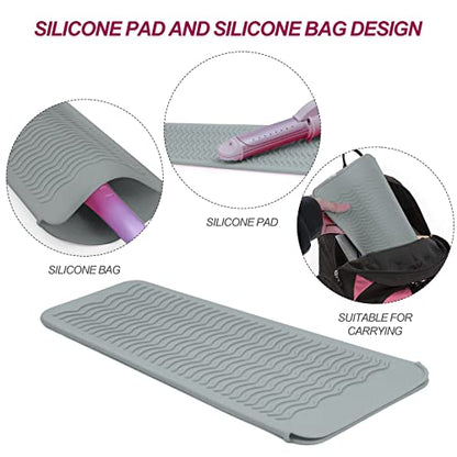Silicone Heat Resistant Mat Pouch for Hair Straightener,Curling Iron, Grey - color: Grey, size: 2 Pack