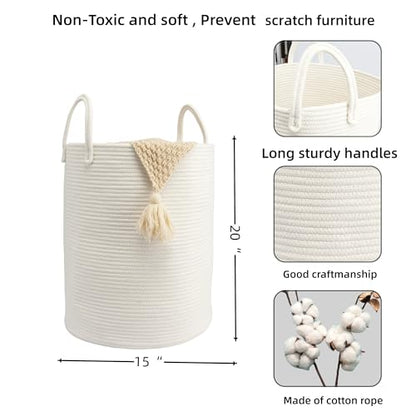Woven Cotton Rope Laundry Basket, 15" x 20" Laundry Hamper, White - color: white, size: Regular