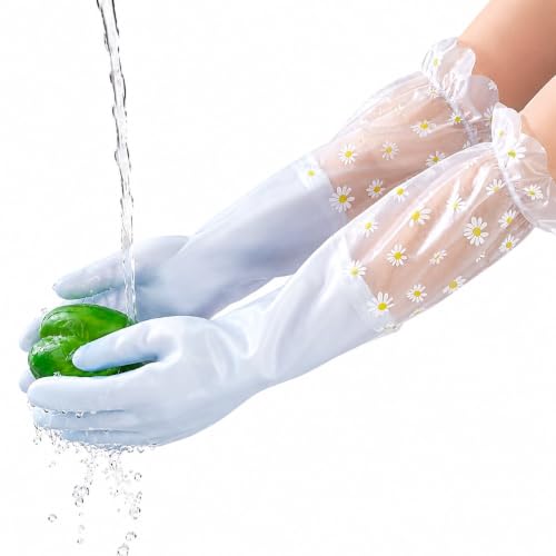 Dishwashing Cleaning Gloves Waterproof Tear-Resistant Household Rubber Cleaning Gloves with Long Elastic Cuffs - color: Light Blue