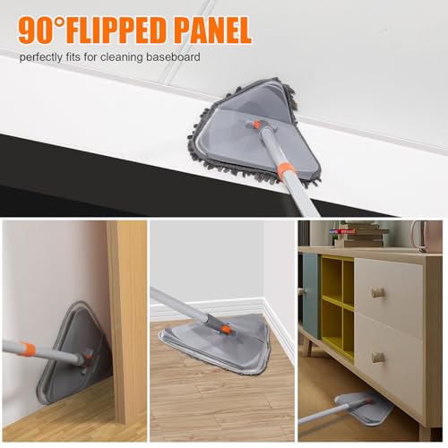 Wall Cleaner Mop with Long Handle 82 Inches, 3-in-1 Ceiling Cleaning Tool Duster Adjustable Length with Replacement Microfiber Chenille Pads (4 Pads)