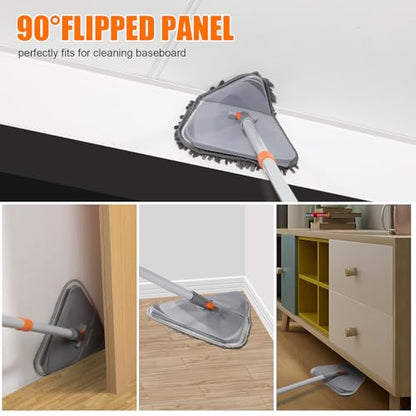Wall Cleaner Mop with Long Handle 82 Inches, 3-in-1 Ceiling Cleaning Tool Duster Adjustable Length with Replacement Microfiber Chenille Pads (4 Pads)