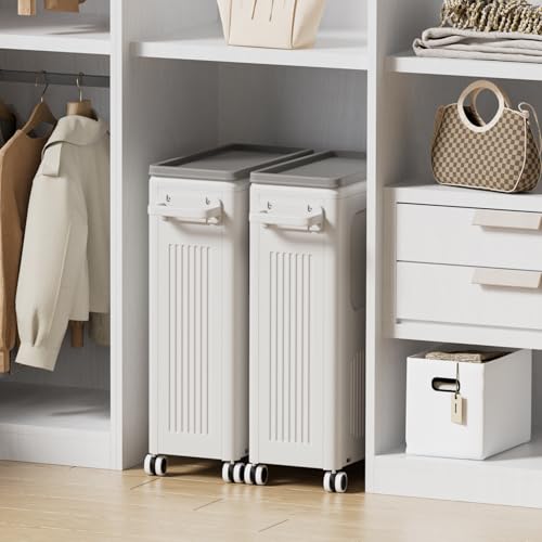 Slim Laundry Hamper with Lid 50L Rolling Basket - color: Milky, size: 50L