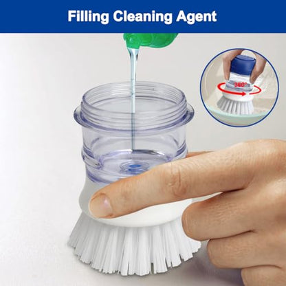 CELOX Dish Brush with Soap Dispenser for Cleaning & 6 Pack Compressed Wood Pulp Sponges