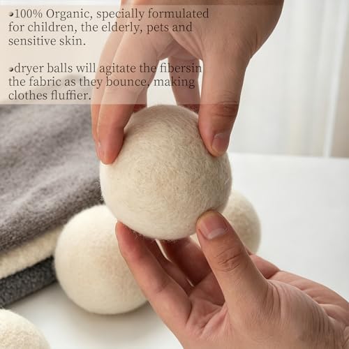 Wool Dryer Balls, 6-Pack, Natural Fabric Softener, Reusable