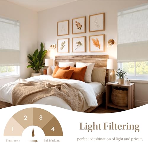 StangH Natural Linen Textured Magnetic Roman Shades, W26 x L64, 1 Panel - color: Natural, size: 26"W x 64"H