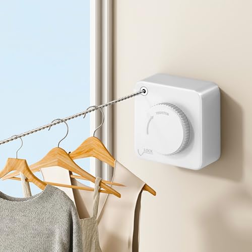 Retractable Clothesline Indoor Outdoor 16.2Ft Non-Sag(1, White) - color: White