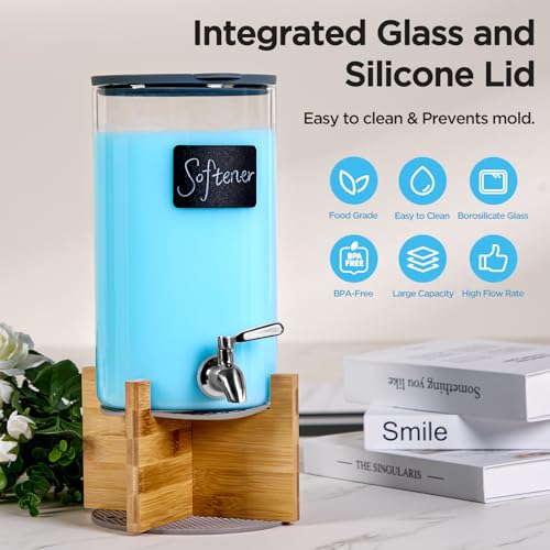 Glass Laundry Detergent Dispenser with Holder,1.1 Gallon Laundry Liquid Dispensers with Stainless-Steel Tap,Large Glass Fabric Softener Containers with Stand for Laundry Room Organization - size: 1 pcs
