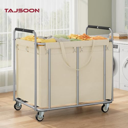 Tajsoon Large Laundry Cart with Wheels 450L, Large Laundry Basket, Kahki - color: Khaki, size: 1 Bag