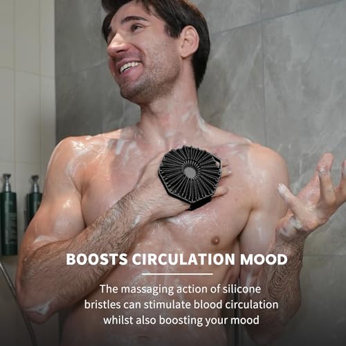 iTokGoK® Premium Silver-Infused Dual-Sided Design 2-in-1 Silicone Body Scrubber for Shower,Body Brush Buffer Scrubber for Men and Women for All Skin, Ergonomic No-Slip Handle, Easy to Clean - Black - color: Black