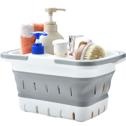 Haundry Portable Shower Caddy Basket, Foldable Caddy Basket with Handles, Collapsible Storage Organizer for Bathroom, Kitchen, College Dorm,Gym (Grey) - color: Grey