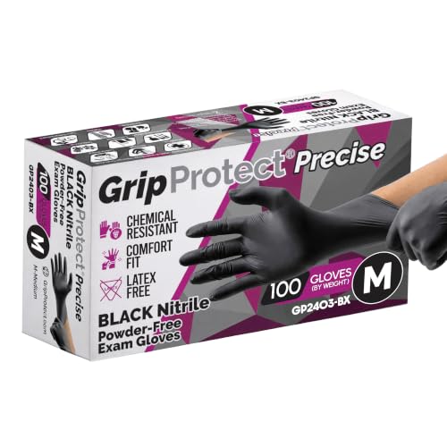 GripProtect Precise Black Nitrile Gloves 4 Mil, Chemical Resistant Gloves - size: Medium (100 Count)