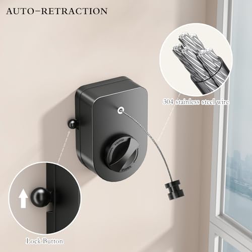 CICUFY Retractable Clothesline Indoor, Non-Sagging Clothes Line Outdoors,13.8 Ft Heavy Duty Clothesline with Telescopic Hanging Rod, Wall Mounted Space-Saving Laundry Line (Black) - color: Black