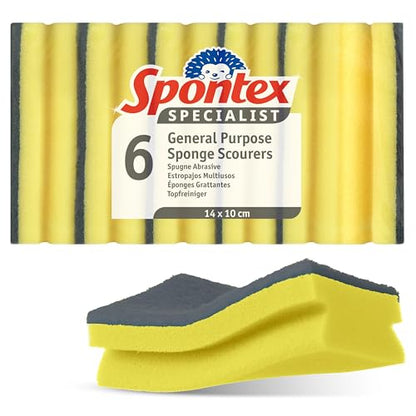 Spontex Specialist Washing Up Sponge Scourers | XL | Hard Wearing & Versatile for Professional Cleaning | 6 Pack - style: General Purpose