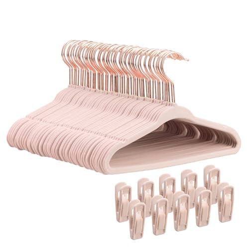 Tonswachic Baby Velvet Hangers 50 Pack - 11 Inch Non Slip Felt Kids Hanger for Infant Clothes - Ultra Thin Baby Felt Hangers for Toddler Kids' Closet with 10 Hanger Clips - Pink - color: Pink, size: 50 Pack