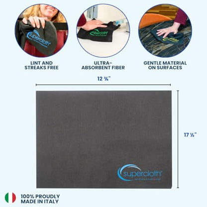 Supercloth® Premium Microfiber Cleaning Cloth for All-Purpose, Lasts Over 5 Years, Glasses Cleaning Cloth, Microfiber Cloth for Cars, Magic Reusable Cloth Streak-Free 100% Made in Italy (2pk) - size: 2