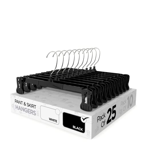 Sharpty Pant & Skirt Hangers - Closet Hangers for Shorts, Shirts, Jeans, Dresses, Slacks, Coats, Clothes, Clothing, Garments & More - Durable, Space Saving & Non-Slip, Black - 25 Pack - color: Black, size: 25