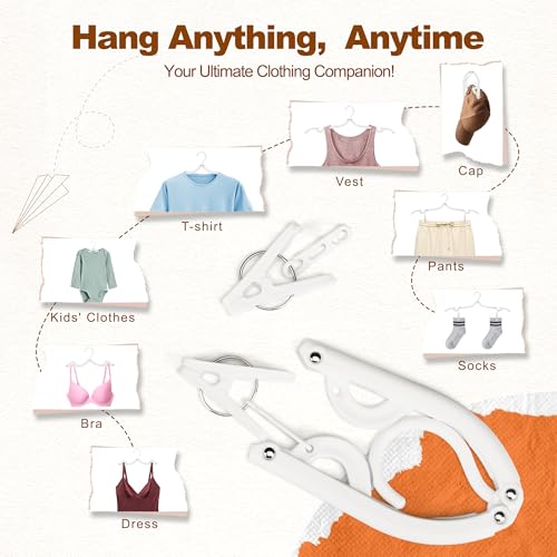 HOUSE DAY White Travel Hangers with Clips, 10 Pack Foldable Clothes Hangers - color: White, size: 10 Pack + 10 x Clips + 1 x Storage bag