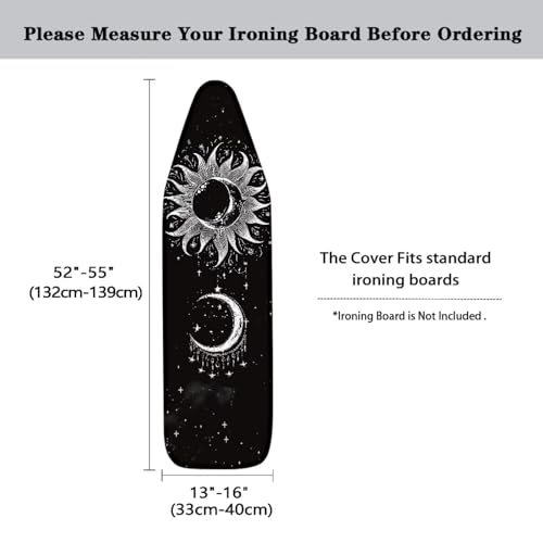 Flashideas Gothic Sun Moon Ironing Board Cover with Elastic Edge Non Stick Scorch Stain Resistant Cover Heavy Duty Iron Pad Covers Standard Boards with Hook and Loop Fastener Strap - color: Gothic Sun Moon 1