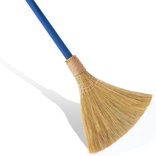 Vietnam Handmade Straw Broom with Indigo Wooden Handle - Soft Natural Grass Whisk Broom for Home, Kitchen, Bedroom & Garage, 12.2" Wide x 27.95" Long - style: Indigo