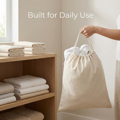 Urban Villa Laundry Bags 2-Pack 28”x36" Extra-Large Cotton Canvas Heavy Duty Washable Durable Travel Laundry Sacks with Drawstring Closure Reusable Hamper Liners for Dirty Clothes Delicates & Lingerie