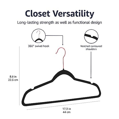 Amazon Basics Slim Velvet Non-Slip Space Saving Sturdy Suit Clothes Hangers, Closet Organizer, Black/Rose Gold, 30-Pack - color: Black and Rose Gold, size: Pack of 30