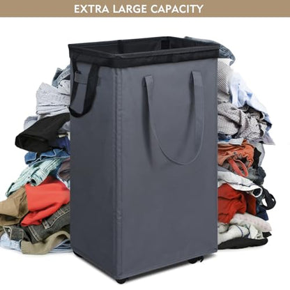 DOKEHOM 90L X-Large Rolling Laundry Basket Hamper on Wheels, Grey - color: Grey, size: X-Large Pro 29"